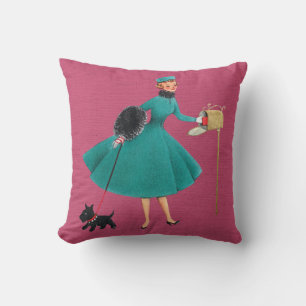Retro 1950s Christmas Girl & Dog Cushion