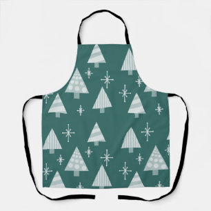 Retro 1950s Christmas Trees Teal Green Apron