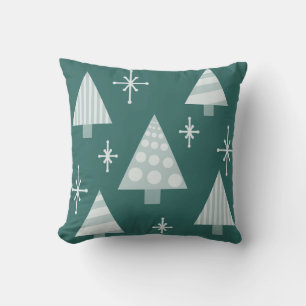 Retro 1950s Christmas Trees Teal Green Cushion