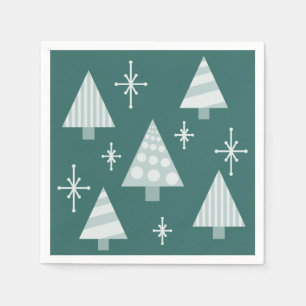 Retro 1950s Christmas Trees Teal Green Napkin