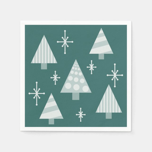Retro 1950s Christmas Trees Teal Green Napkin (Front)