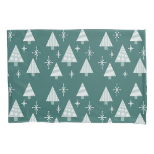 Retro 1950s Christmas Trees Teal Green Pillowcase