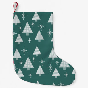 Retro 1950s Christmas Trees Teal Green Small Christmas Stocking