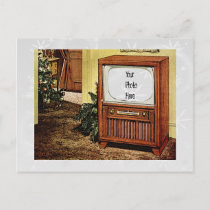 Retro 1950s Christmas TV Holiday Postcard