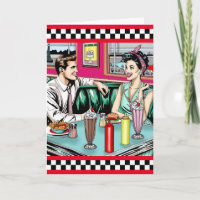 Retro 1950's Couple at Diner Happy Birthday
