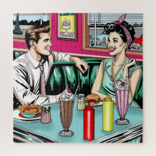 Retro 1950's Couple at Diner Jigsaw Puzzle