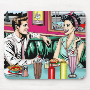 Retro 1950's Couple at Diner Mouse Mat