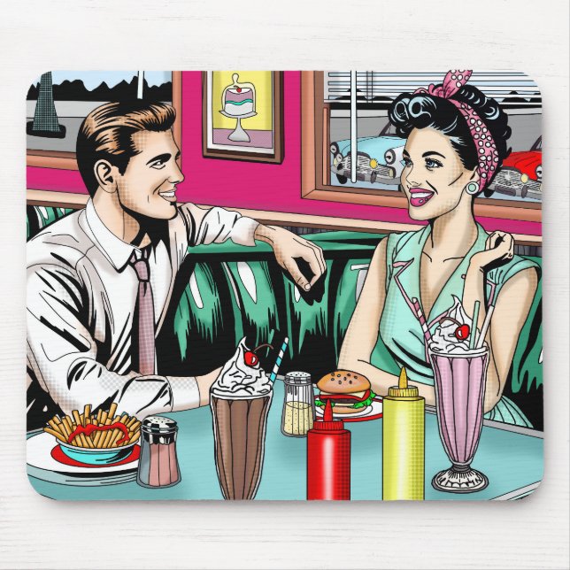Retro 1950's Couple at Diner Mouse Mat (Front)