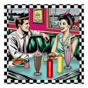 Retro 1950's Couple at Diner  Poster