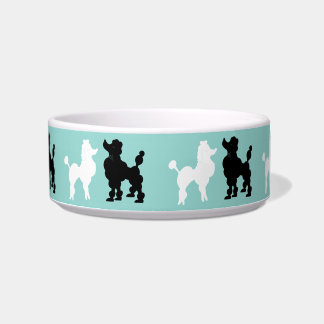 Retro 1950's Cute White & Black Poodles on Aqua Bowl