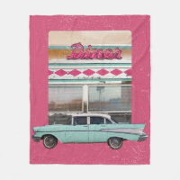 Retro 1950s Diner Wall Art | Pink Neon Sign & Teal