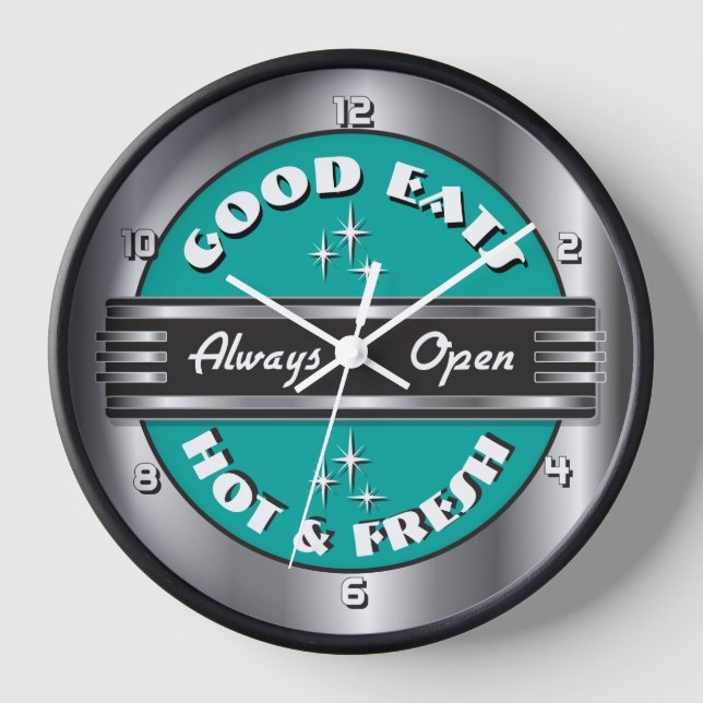 Retro 1950s Diner Wall Clock - Aqua (Front)