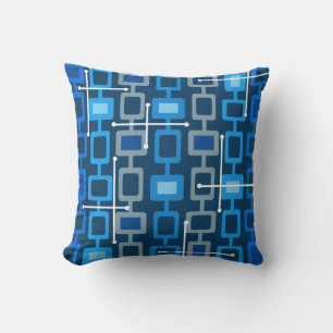 Retro 1950s Geometric Pattern Blue Cushion
