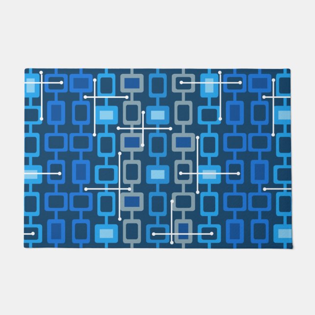 Retro 1950s Geometric Pattern Blue Doormat (Front)