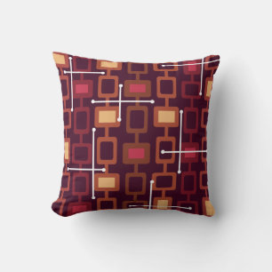 Retro 1950s Geometric Pattern Burgundy Cushion