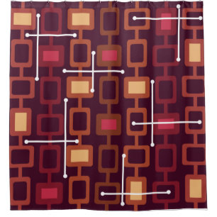 Retro 1950s Geometric Pattern Burgundy Shower Curtain