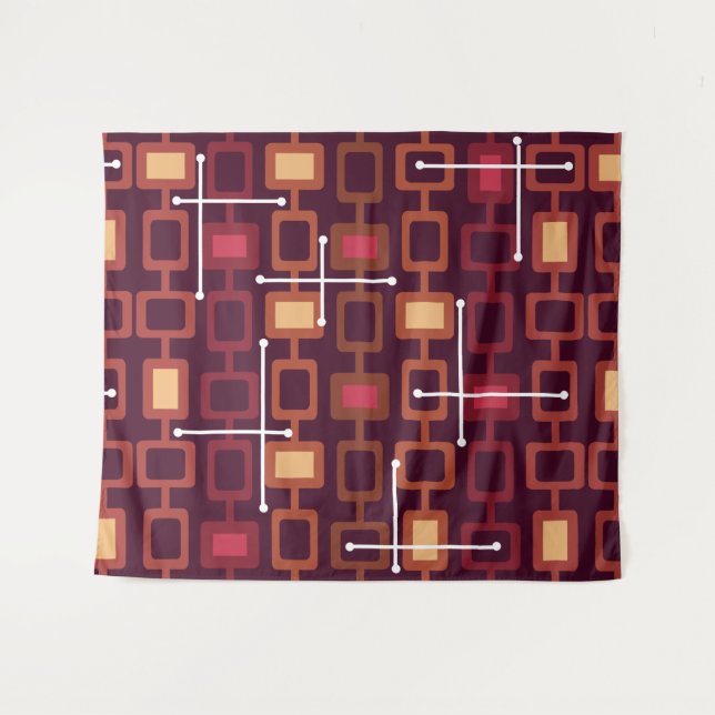 Retro 1950s Geometric Pattern Burgundy Tapestry (Front (Horizontal))