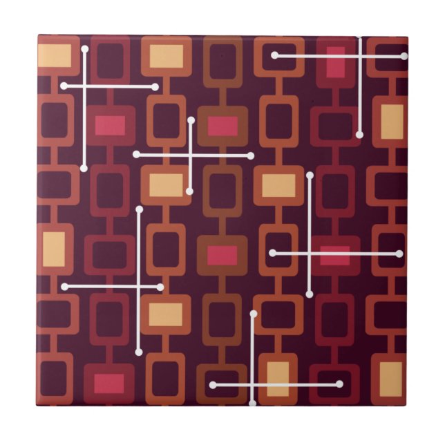 Retro 1950s Geometric Pattern Burgundy Tile (Front)