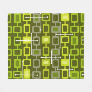 Retro 1950s Geometric Pattern Chartreuse Fleece Blanket