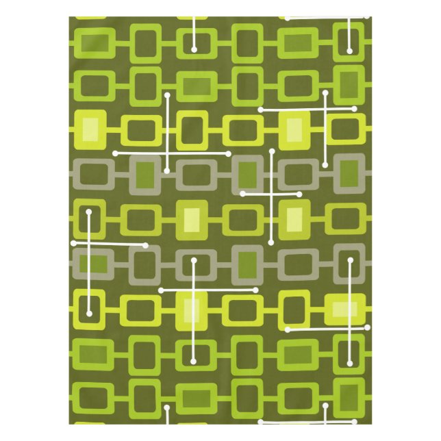 Retro 1950s Geometric Pattern Chartreuse Tablecloth (Front)