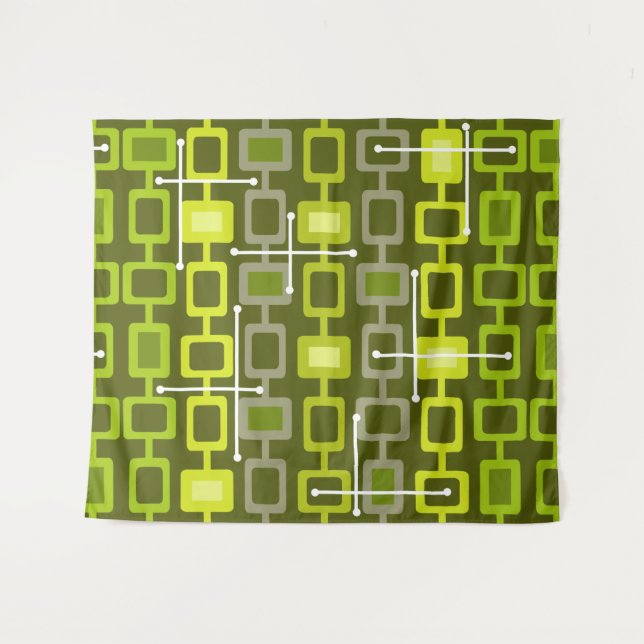 Retro 1950s Geometric Pattern Chartreuse Tapestry (Front (Horizontal))