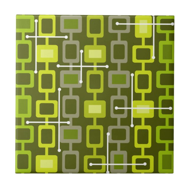 Retro 1950s Geometric Pattern Chartreuse Tile (Front)