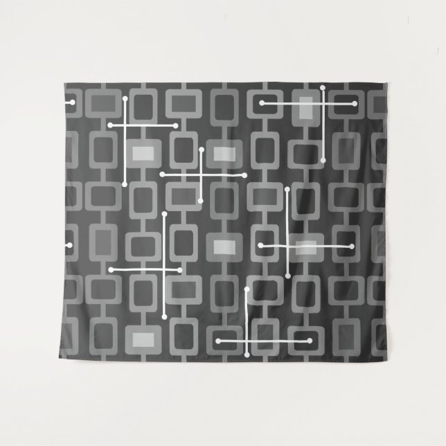 Retro 1950s Geometric Pattern Gray Tapestry (Front (Horizontal))