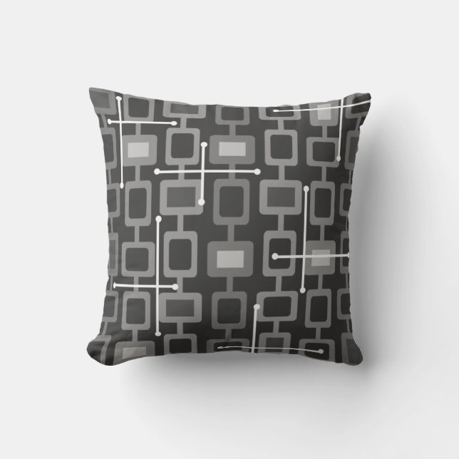 Retro 1950s Geometric Pattern Grey Cushion (Front)