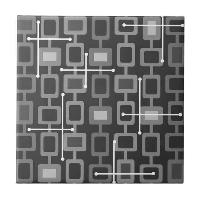 Retro 1950s Geometric Pattern Grey Tile (Front)