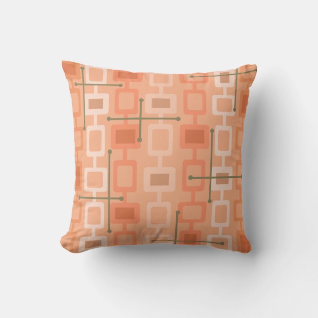 Retro 1950s Geometric Pattern Orange Cushion (Front)