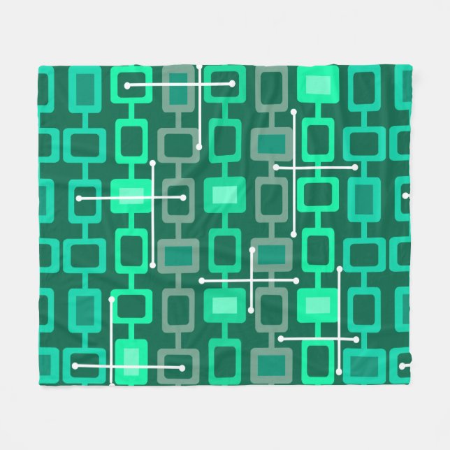 Retro 1950s Geometric Pattern Turquoise Fleece Blanket (Front (Horizontal))