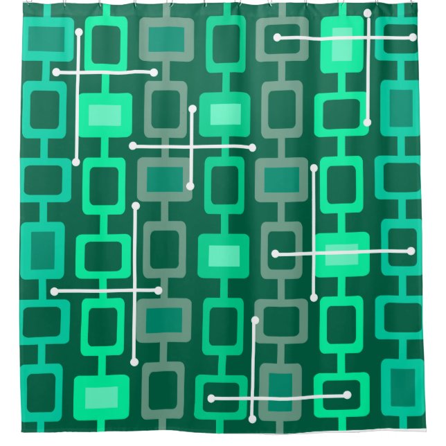 Retro 1950s Geometric Pattern Turquoise Shower Curtain (Front)
