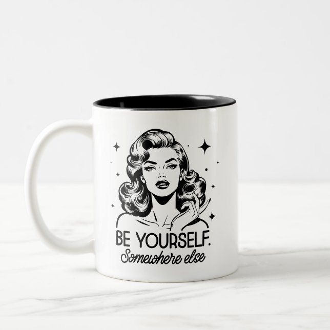 Retro 1950s Glam Girl Funny Sarcastic Quote Two-Tone Coffee Mug (Left)