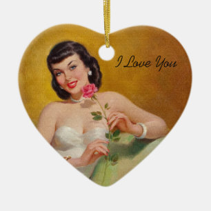 Retro 1950s Love Ceramic Tree Decoration
