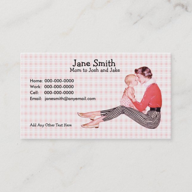 Retro 1950s Mum and Baby Contact Card (Front)