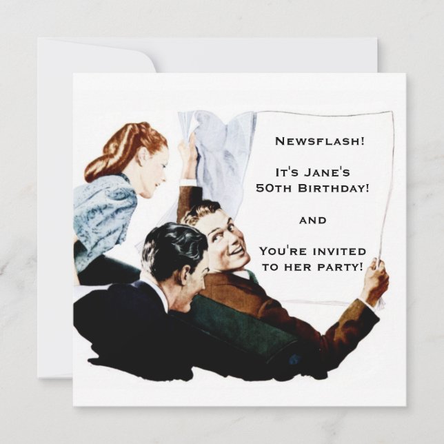 Retro 1950s Newspaper Invitation (Front)