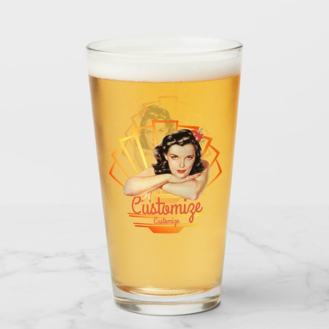 Retro 1950s Pinup Customisable Glass Cup (Back Filled)