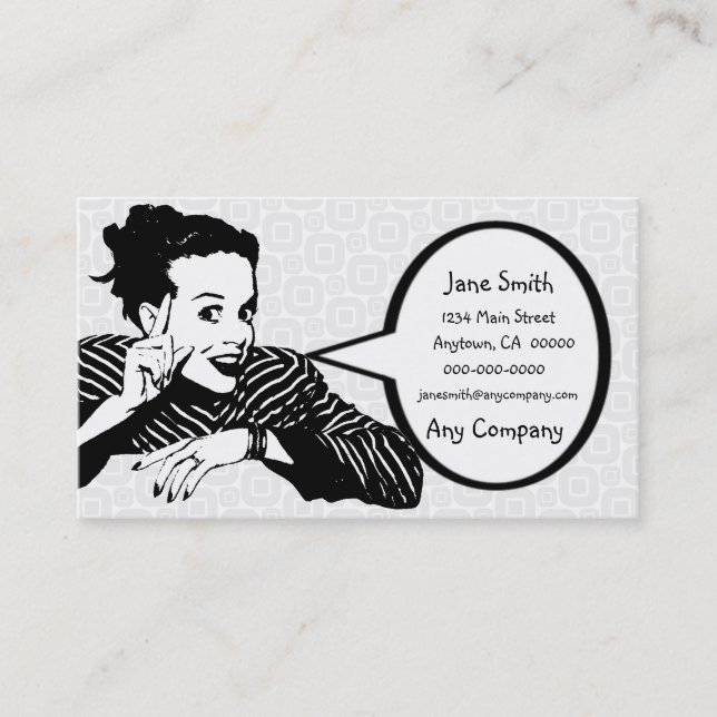 Retro 1950s Pointing Woman Business Card (Front)