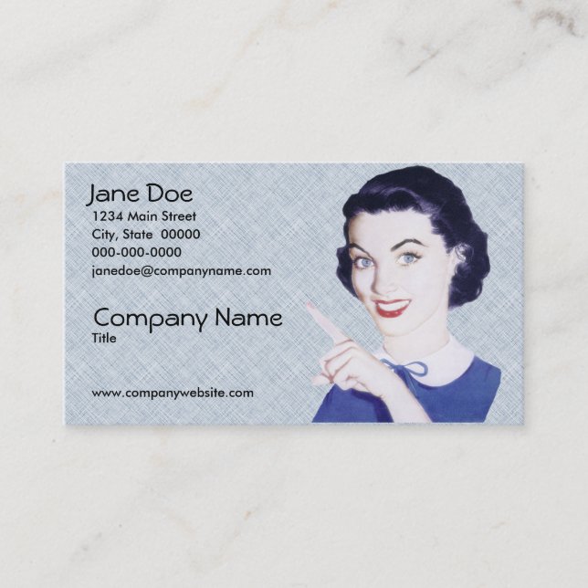 Retro 1950s Pointing Woman V3 Business Card (Front)
