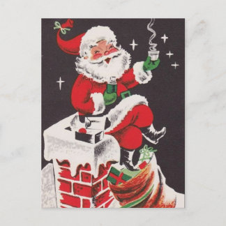 Retro 1950s Santa on Chimney Vintage Christmas Holiday Postcard