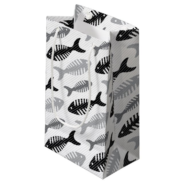 Retro 1950s Seafood Restaurant Fishbone Pattern Small Gift Bag (Front Angled)