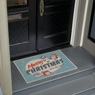 Retro 1950's Style Christmas Family Vintage Doormat
