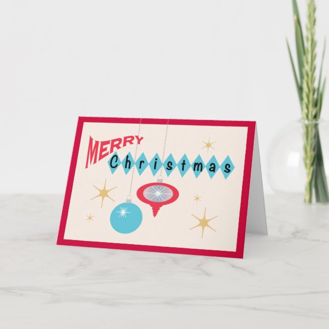 Retro 1950's Style Ornaments Merry Christmas Holiday Card (Front)