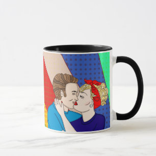 Retro 1950's Style Pop Art Couple Kissing Love Mug