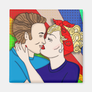 Retro 1950's Style Pop Art Couple Kissing     Magnet
