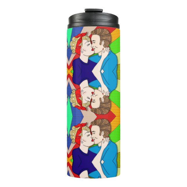 Retro 1950's Style Pop Art Couple Kissing  Thermal Thermal Tumbler (Front)