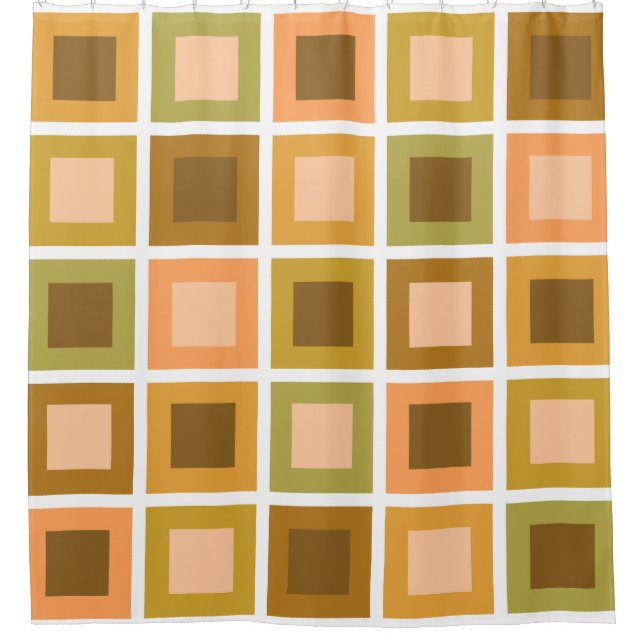 Retro 1950s Tiles Pattern Burnt Orange Shower Curtain (Front)