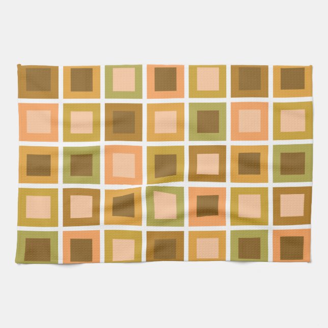 Retro 1950s Tiles Pattern Burnt Orange Tea Towel (Horizontal)