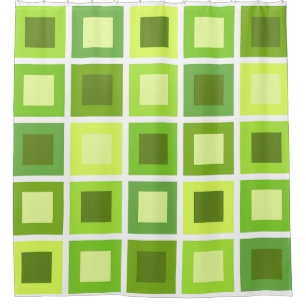 Retro 1950s Tiles Pattern Chartreuse Green Shower Curtain