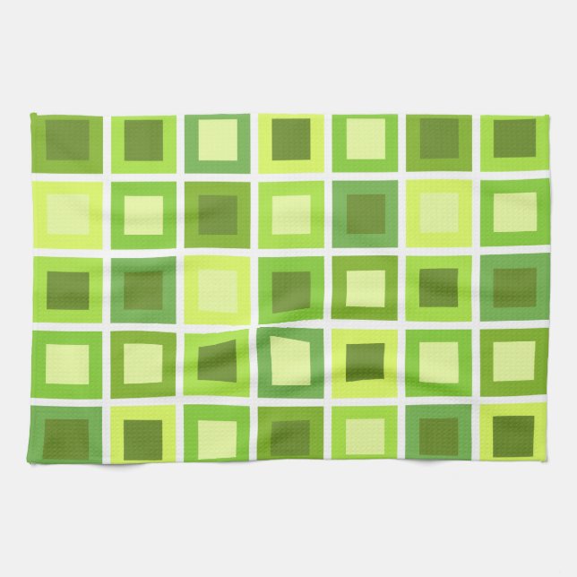 Retro 1950s Tiles Pattern Chartreuse Green Tea Towel (Horizontal)